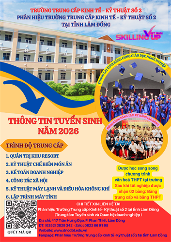 📣PHÂN HIỆU TRƯỜNG TRUNG CẤP KINH TẾ - KỸ THUẬT SỐ 2 TẠI TỈNH LÂM ĐỒNG TUYỂN SINH HỆ TRUNG CẤP NĂM 2026 📣